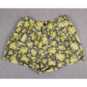 Uniqlo Shorts Womens Size Medium Linen Blend Gray Yellow Floral